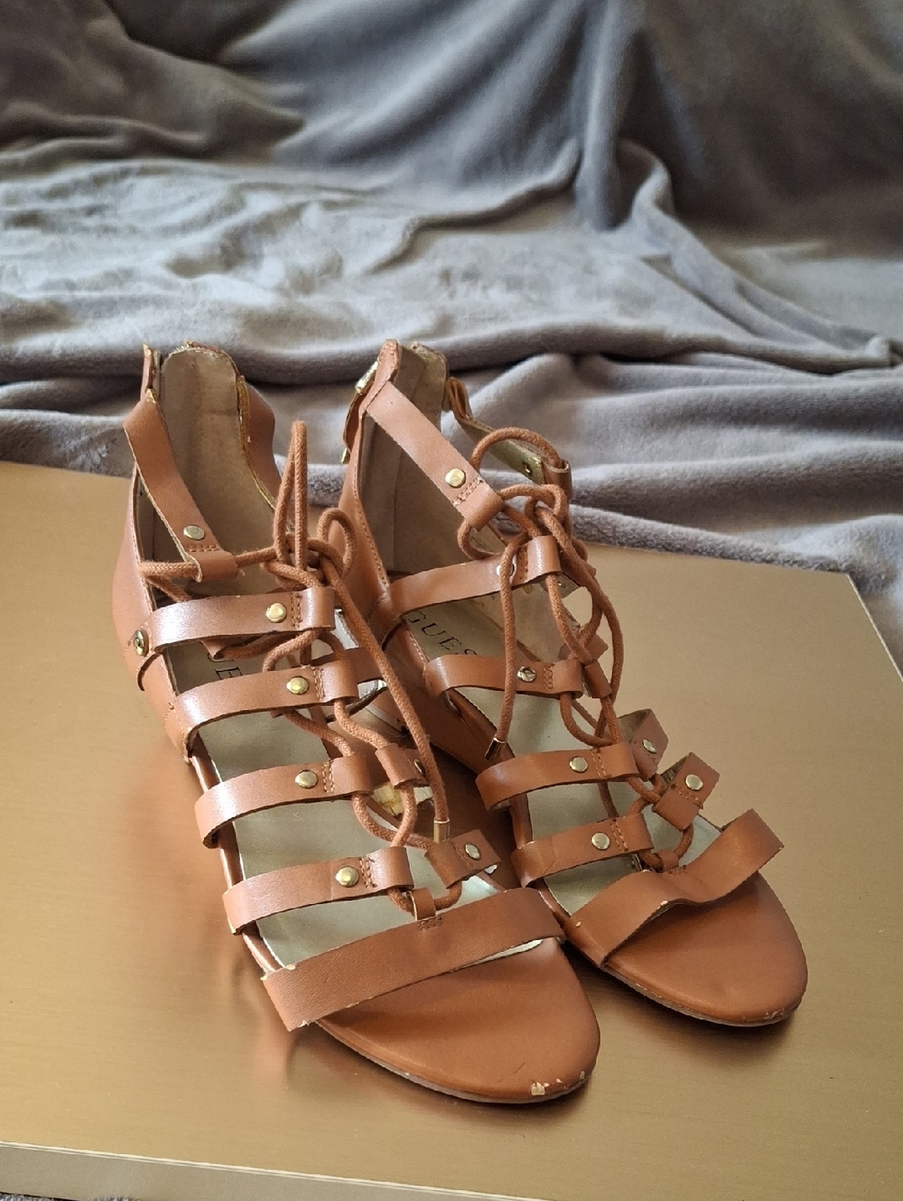 Guess Brown Lace-Up Gladiator Sandals for Women